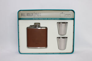 BILL ADLER FLASK AND SHOTGLASS SET