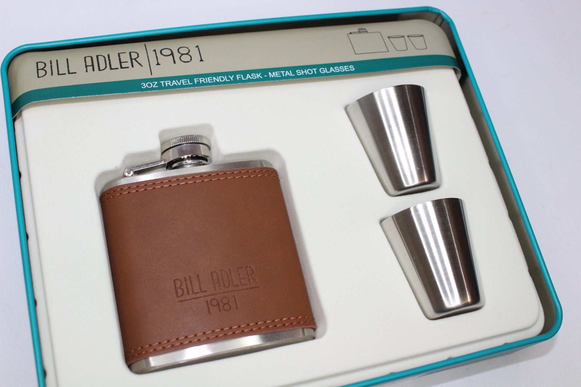 BILL ADLER FLASK AND SHOTGLASS SET